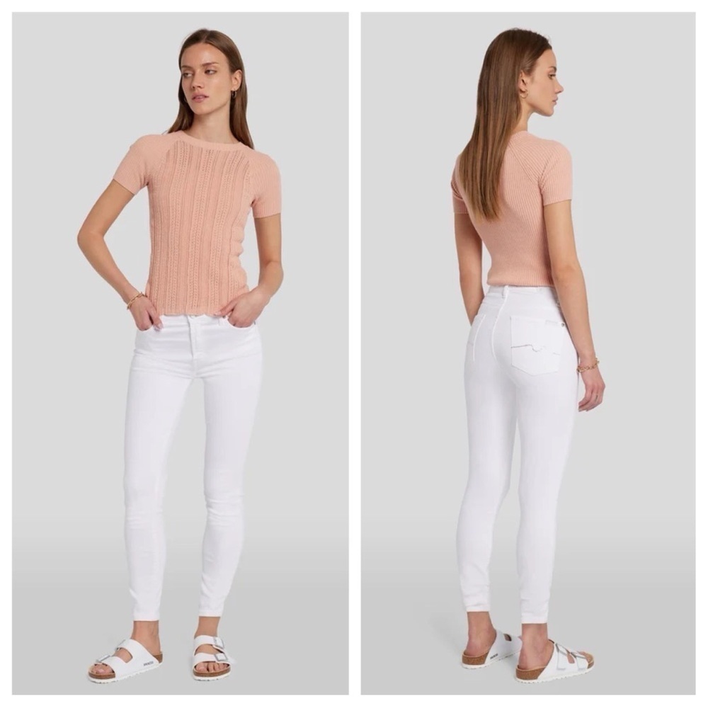 7 For All Mankind sz 29 White The High Waist Ankle Skinny Denim Jeans